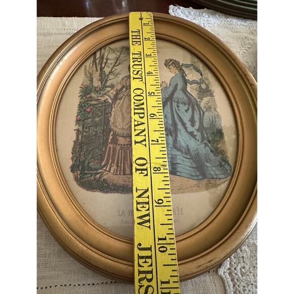 2 vintage Framed Victorian French Fashion Prints La Mode Illustree oval set - Picture 9 of 12